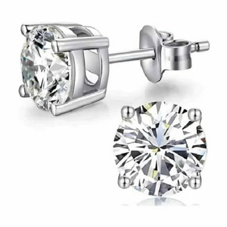14k White Gold Created White Sapphire Round Stud Earrings, 3mm Women Plated by Paris Jewelry