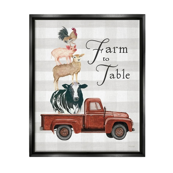 Stupell Industries Farm To Table Stacked Animals Graphic Art Jet Black Floating Framed Canvas Print Wall Art, Design by Cindy Jacobs