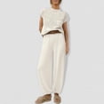 thumbnail image 2 of Gibobby Sudaderas de Forro Polar y Pantalones Conjunto de pantalones de manga corta para mujer, suéter de punto informal y cómodo, Color sólido, a la moda(Blanco,XL), 2 of 5