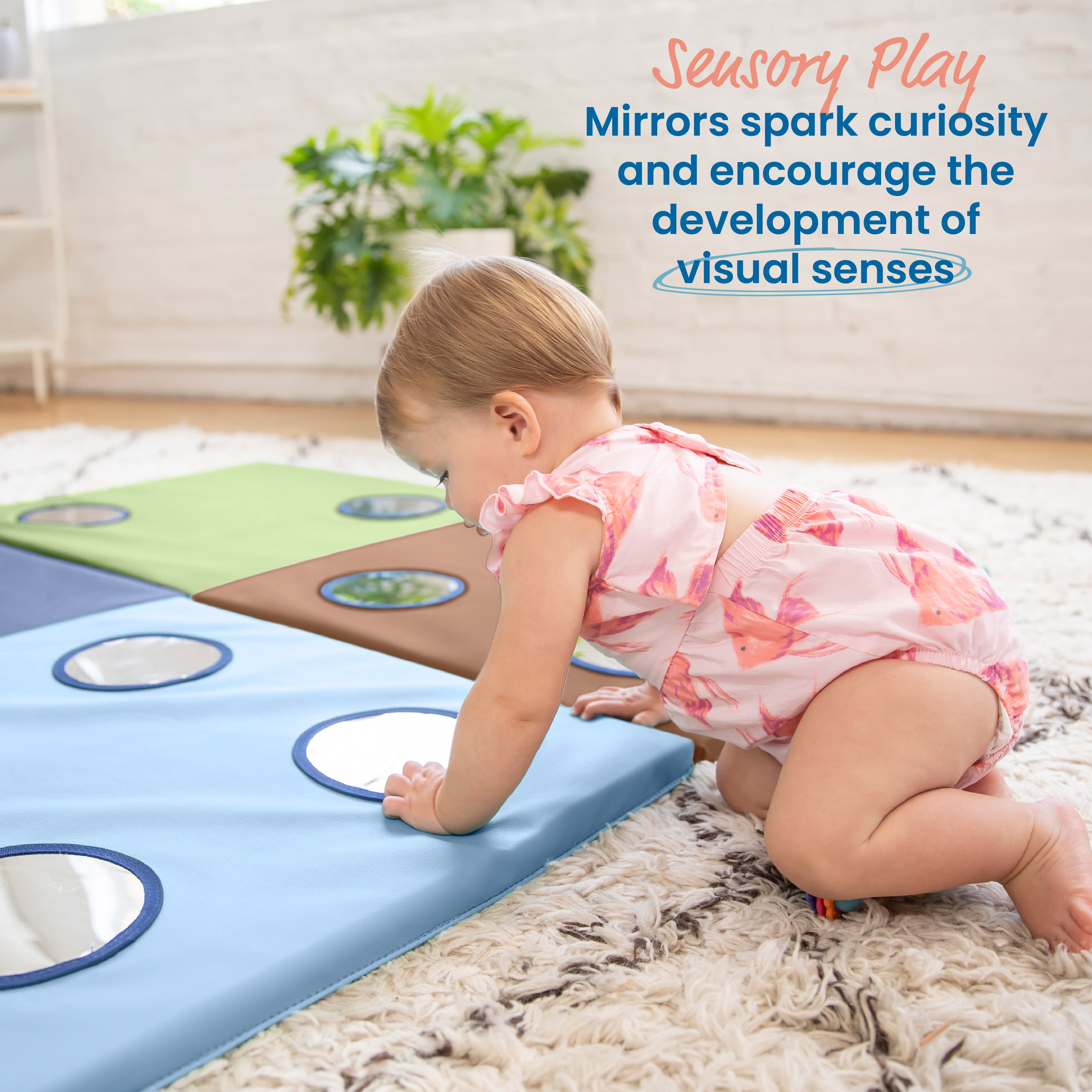 ECR4Kids SoftZone 123 Look at Me Activity Play Mat with Mirrors, Folding Playmat, Earthtone