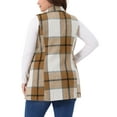 thumbnail image 3 of Agnes Orinda Women's Plus Size Jacket Plaid Curvy Notched Button Down Lapel Sleeveless Casual Long Vest Outerwear with Pocket 1X Brown, 3 of 5