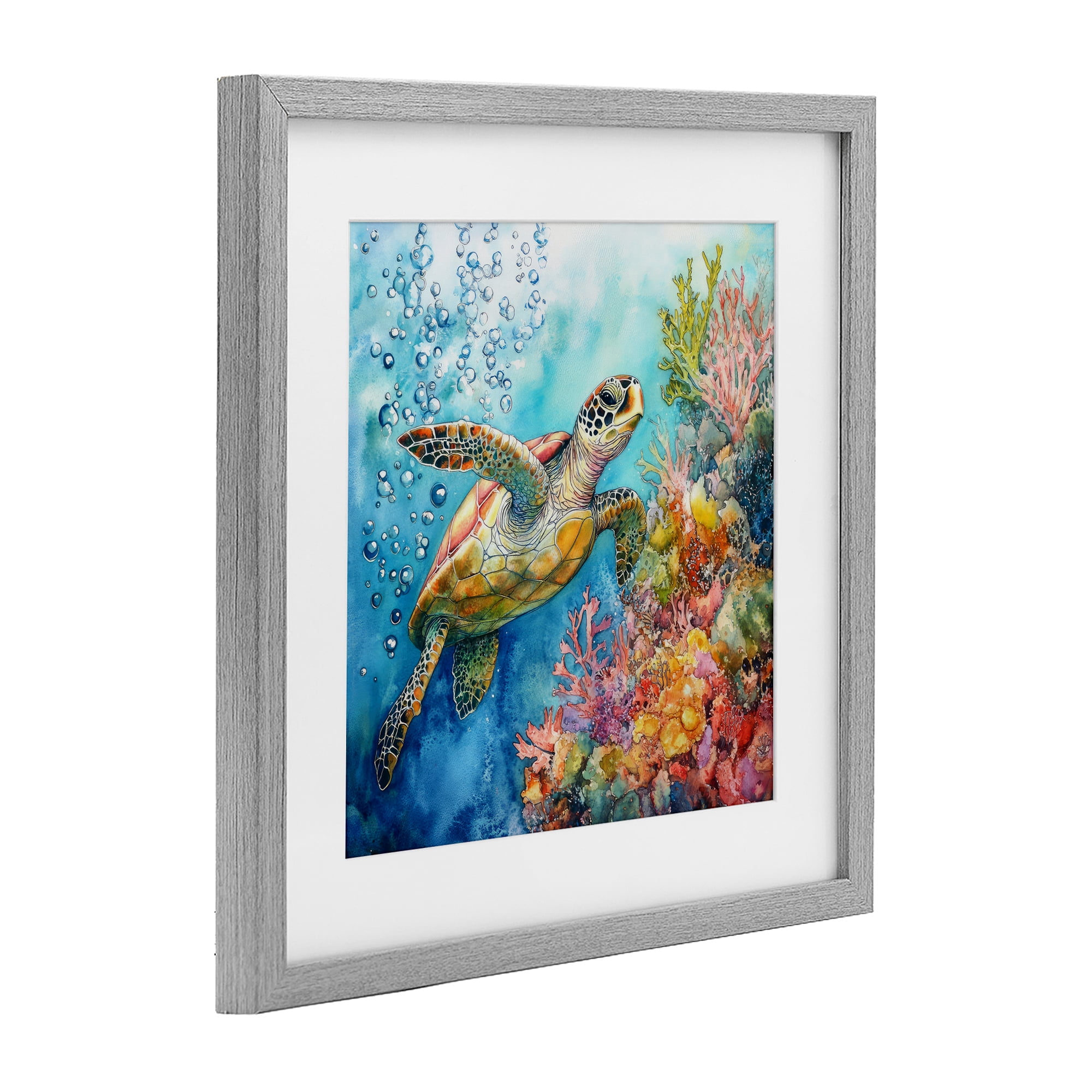 Stupell Industries Underwater Sea Turtle Bubbles Gray Framed Print Under Glass, design by Tina LeCour