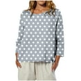 thumbnail image 2 of Lenpel 3/4 Length Sleeve Women's Tops Trendy Crew Neck Curved Hem Printed Oversized T Shirts Casual Loose Tee Blouses(Gray,Large), 2 of 7