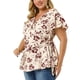 thumbnail image 1 of Women's Plus Size Tops Ruffle Neck Floral Print Bell Sleeve Wrap Tie Waist Boho Peplum Blouse Beige 4X, 1 of 7