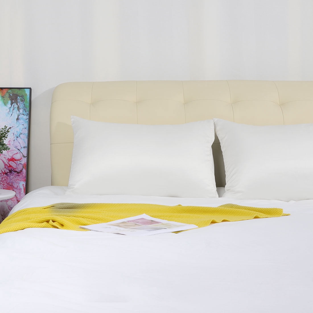 Unique Bargains Silky Satin Pillow Cases Covers Set of 2 White Standard