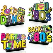 80s Party Decorations 4Pcs 80s Table Centerpieces 1980s Hip Hop Party Table Favors Retro 80's Table Toppers Centerpieces for 80s Theme Party Supplies