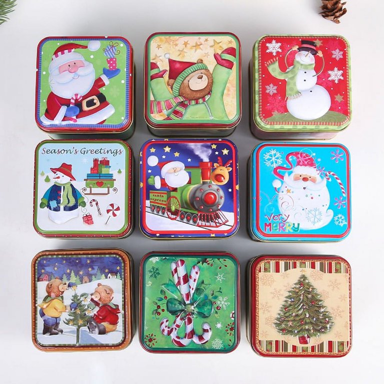 Nesting Tin With Holiday Print Designs Bundle Metal Tins with Lids for  Cookies, Candy, Food Presents - 3 Diameter (Pattern Random) 