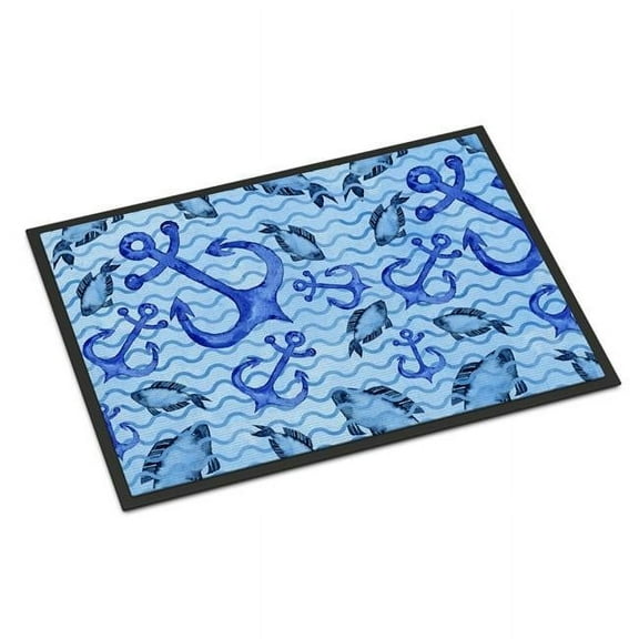 Beach Watercolor Anchors & Fish Indoor or Outdoor Mat, 24 x 36 in.
