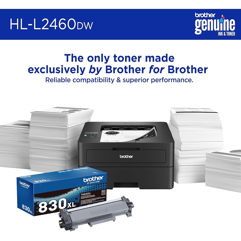 Brother HLL2460DW SOHO Laser Printer Bundle with Brother High-Yield Toner, Black Twin Pack (3,000 pages/cartridge)
