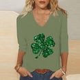 thumbnail image 4 of St Patricks Day Shirt Women Sequin Shamrock Graphic Tees Irish Crewneck 3/4 Sleeve Shirts Funny Saint Pattys Outfits, 4 of 4