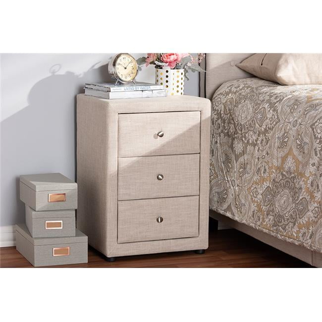 Photo 1 of (READ FULL POST) Tessa Modern and Contemporary Beige Fabric Upholstered 3-Drawer Nightstand