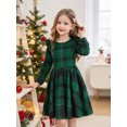 thumbnail image 2 of AmzBarley Little Girls Ruffle Long Sleeve Dress, Green Black Buffalo Plaid Swing Casual Party Dress for Kids 7-8 Years, 2 of 7