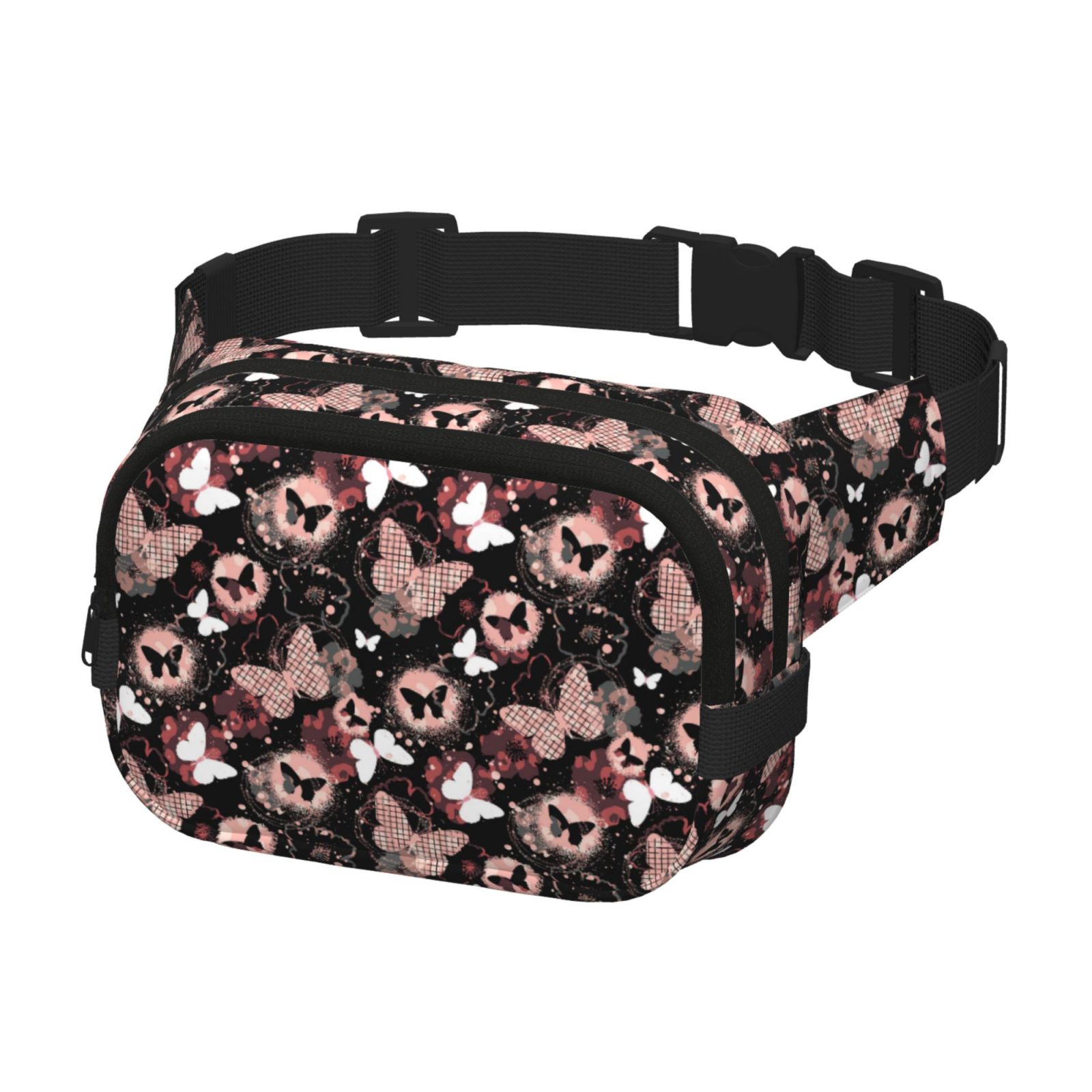 Picia Butterflies1 Print Square Double-Layer Waist Bag Mini Adjustable Waist Belt Bag Exercise Running Travel Hiking
