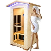 HOSAUNA Sauna Box , Single Person Spruce Far Infrared Sauna Hair,Natural
