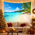 thumbnail image 3 of Palm Tree on a Turquoise Tropical Beach with Boulders, Peaceful Coastal for Beach Lovers, Ocean Wall Art, Housewarming Gift, Tapestry Wall Hanging for Bedroom and Living Room, 3 of 7