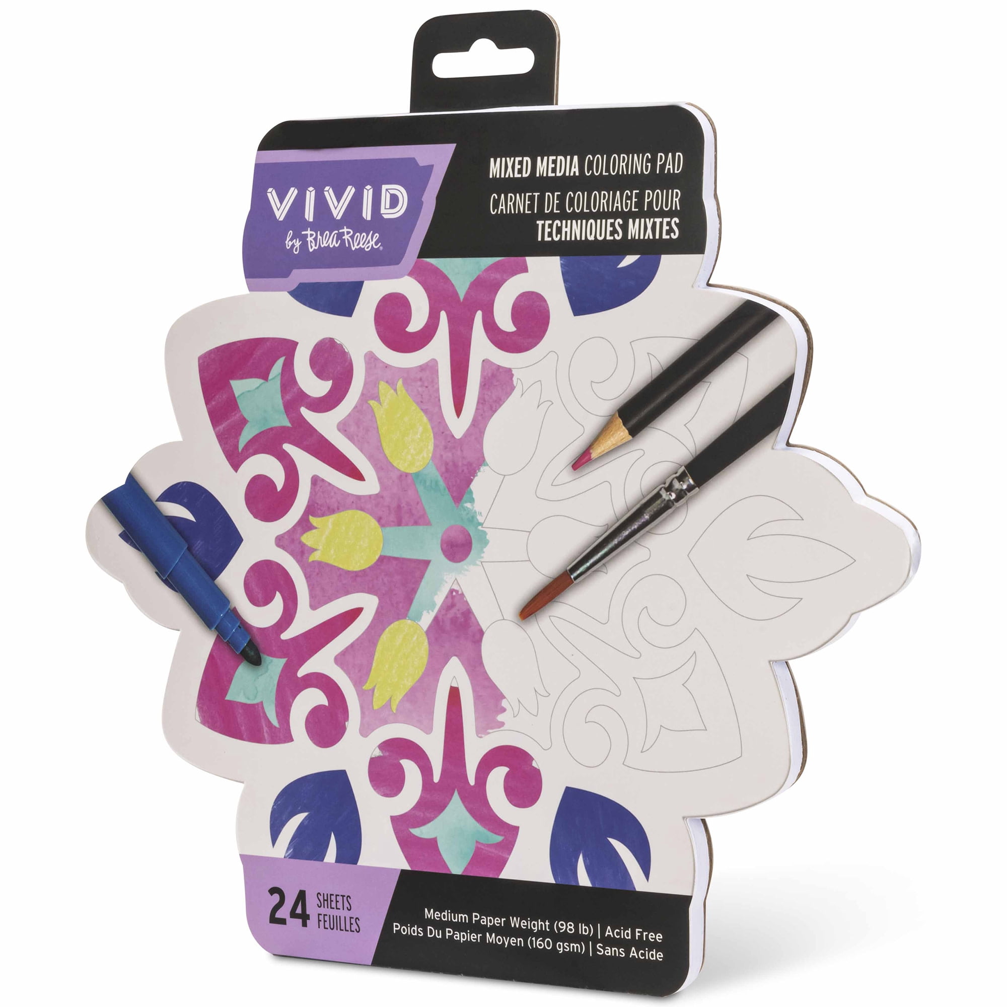 Vivid by Brea Reese: Mixed Media Coloring Pad - Tile - 24 Shaped Sheets in 8 Pattern Designs, Art Paper Pages For Paints-Markers-Colored Pencils