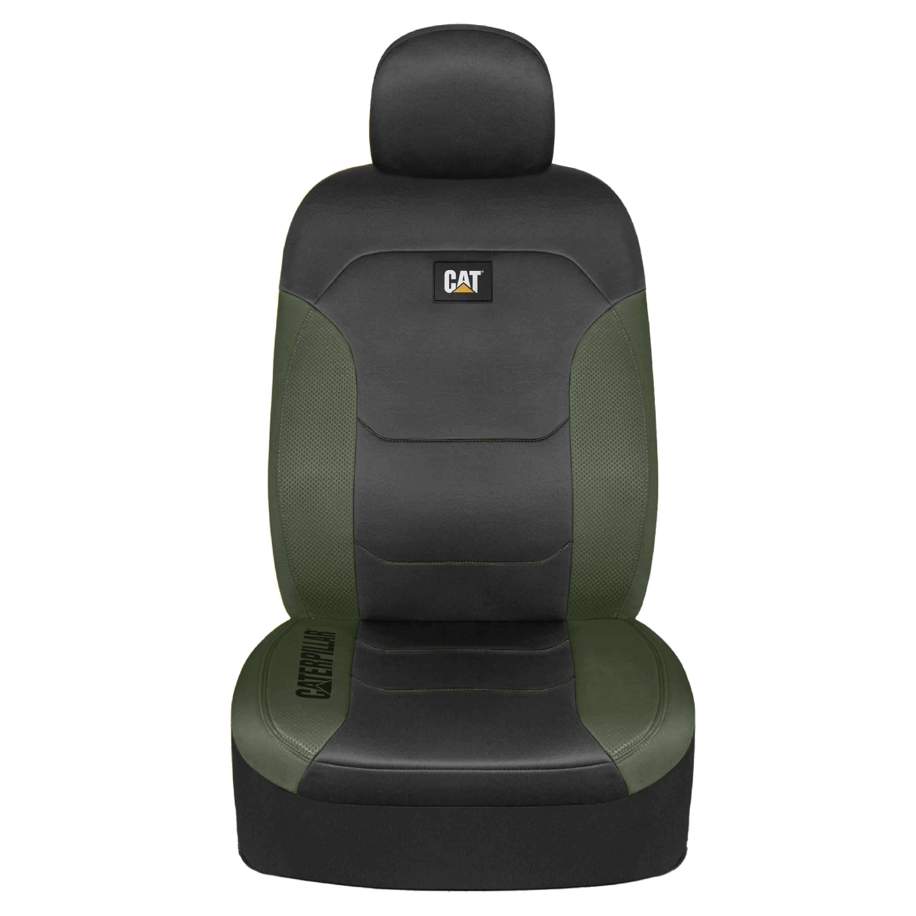 CAT FlexFit Green Black Seat Covers for Cars, Trucks, & SUV - (2) Front Car Seat Cover Front Seat Protectors - Airbag Compatible Seat Covers for SUV Interior Covers & Truck Seat Cover Car Accessories