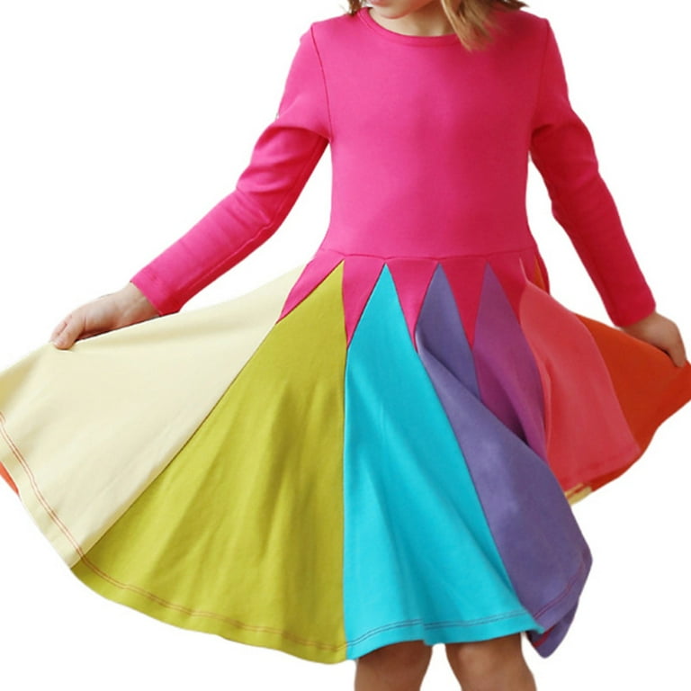 Maxcozy Toddler Girls Cotton Rainbow Twirl Dress 0 5T