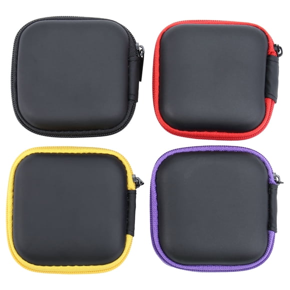 KAKOWELY 4pcs Multi-use Earphones Holder Bag USB Cable Earbuds Storage Case Travel Organizer Square Pouch (Black + Red + Purple + Yellow),2.76"X2.76"X1.1"