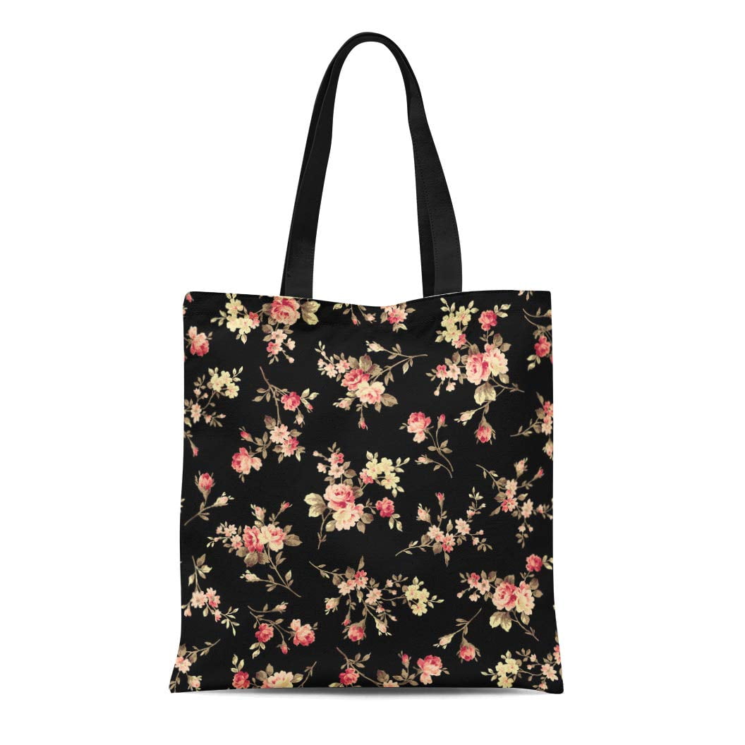 KDAGR Canvas Bag Resuable Tote Grocery Shopping Bags Floral Flower Pattern Cute Drawing ...