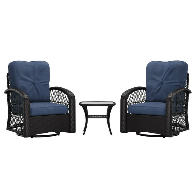 Maybelle Ensemble de 3 Pcs de Chaises de Patio Pivotantes en Rotin avec Petite Table