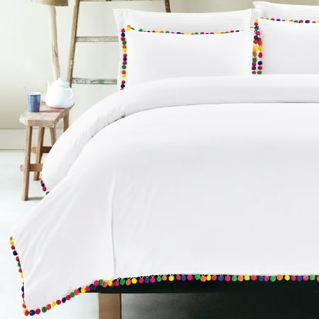California Design Den Pom Pom Duvet Cover Set Cotton White King 3