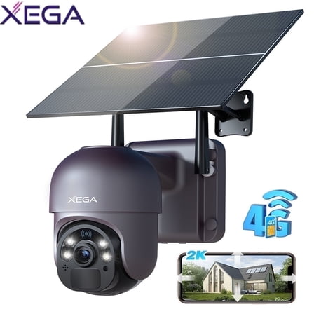 Xega XG-01-4G-1Pack 2K HD 2-Channel 4MP Outdoor Surveillance Camera with Sim Card, Black, 1-Pack