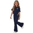 thumbnail image 6 of Girls Clothing Set Teen 2 Piece Outfits Round Neck Oversized Short Sleeve Tops Flare Pants Sets School Loose Navy 14-15 Years, 6 of 6