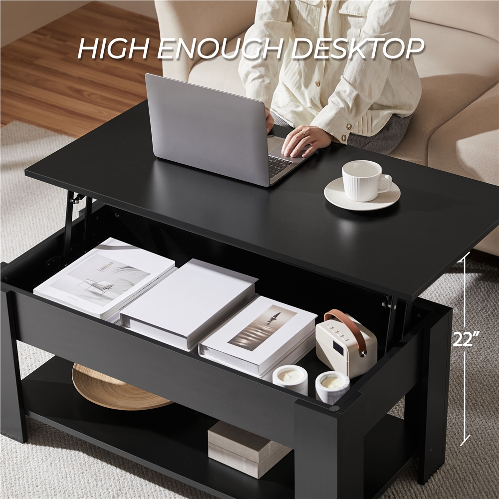 Yaheetech 39-Inch Lift Top Coffee Table with Storage, Black photo 6