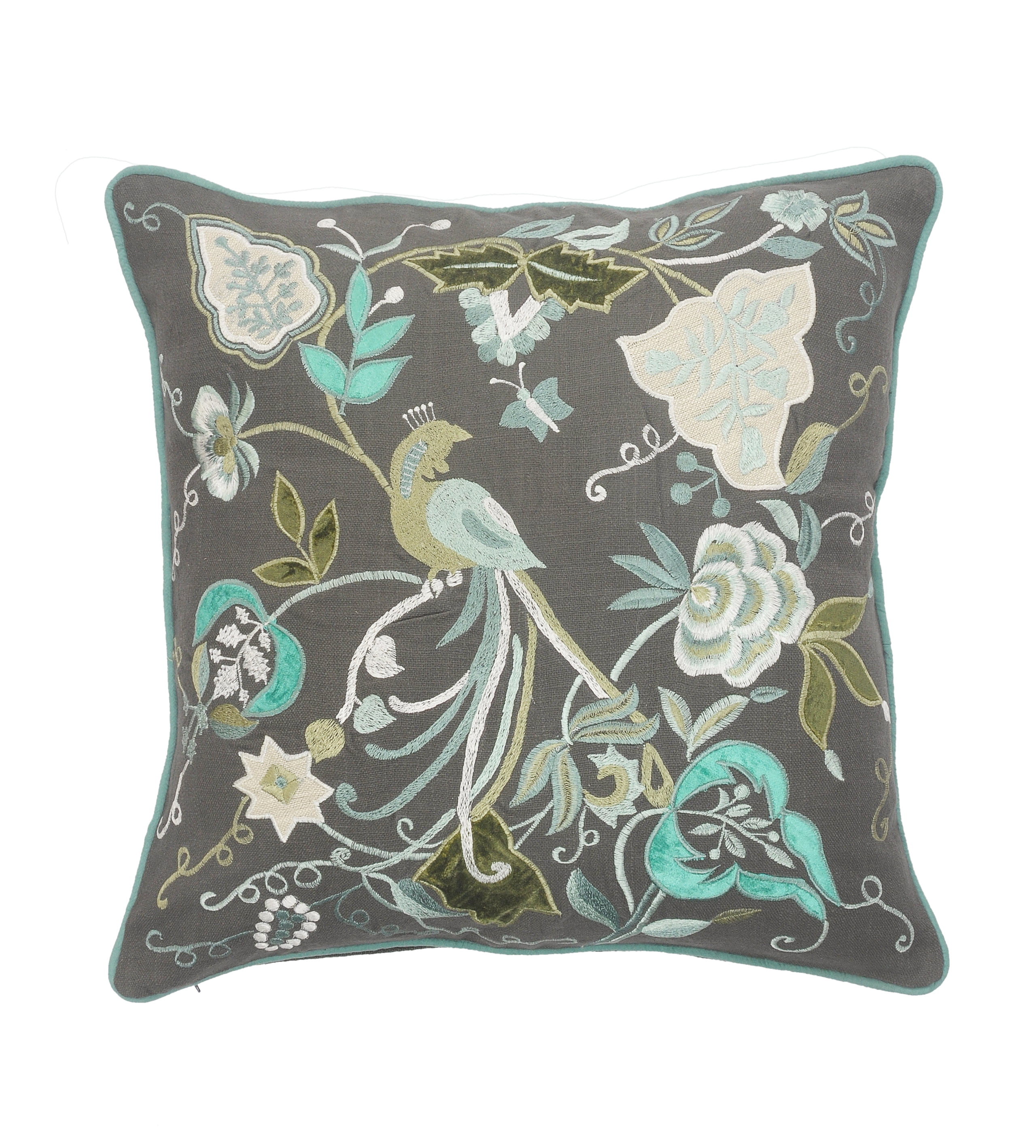 LR Home Peacock Gray / Multicolor 20" x 20" Floral Garden