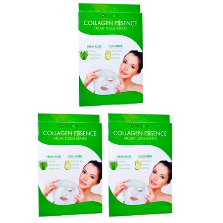 Facial Cleansing Mask - 6 x Collagen Essence Facial Mask Sheet Aloe Cucumber Skin Care Cleansing Nu-Pore