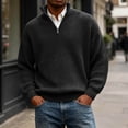 thumbnail image 2 of TOUMENY Men Sweater Stand Collar Long Sleeve Solid Casual Loose Warm Pullover Fall Winter Fashion Half Zip Knit Tops Black XXXXL, 2 of 7