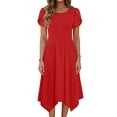 thumbnail image 1 of TaTaai Short Sleeve Flutter Sleeve Dress Women's Solid Color Round Neck Midi Dress Casual Irregular Hem Lightweight Stretchy Wear Gift, 1 of 6