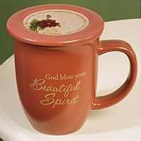 Abbey Press - Mug-Grace Outpoured-God Bless Your/Spirit-Pink/Brown Interior w/Coaster/Lid