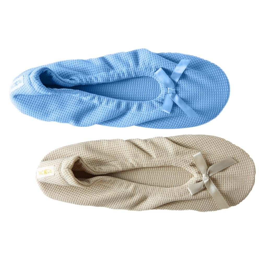 Roxoni Women's Flat Slip On Terry Classic Cotton & Velour Ballerina Slippers Pack of 2