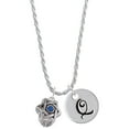 thumbnail image 1 of Delight Jewelry Silvertone Star of David with Blue Crystal Spinner Silvertone Script Initial Disc - Q - Charm Necklace, 20"+3", 1 of 4