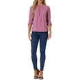 thumbnail image 2 of CURVOSPORT Camisa Elegante para Mujeres, Top de Oficina con Abertura Clave, Frente Plisado, Manga 3/4, Blusa de Chifón L Púrpura Ciruela, 2 of 6