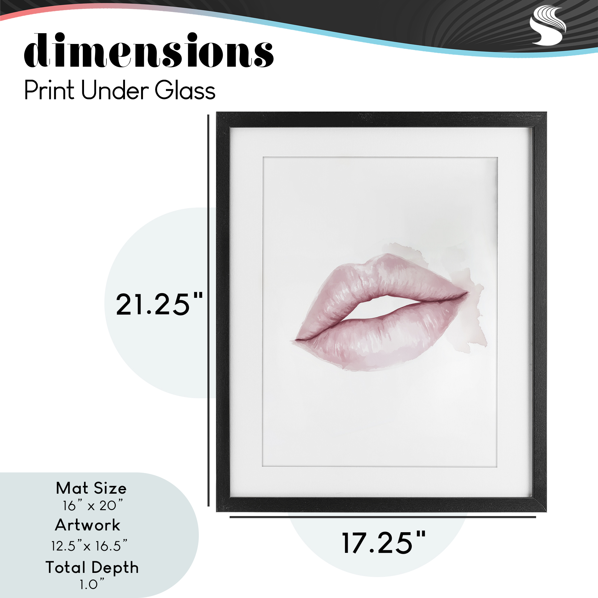 Pink Lips Watercolor Black Framed Print Under Glass, design by Christine Simpson Art