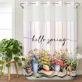 thumbnail image 3 of Hello Spring No Hook Shower Curtain Waterproof, Bathroom Curtains with Snap in Liners and See Through Top Window, Elagant Summer Floral Botanical Wooden Hotel Style Bathtub Curtains Shower 48"Wx72"L, 3 of 8