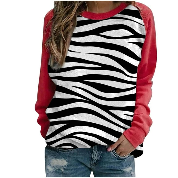 BLVB Womens 2023 Simple Crewneck Long Sleeve Sweatshirts Casual Trendy Print Thin Pullover Raglan Tunic Tops Shirts Red A3