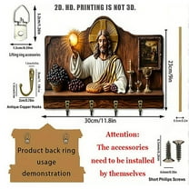 Luoshdecor Nativity Wall-Mounted Key Holder,Christmas Farmhouse Wooden Key Rack with 4 Key Hooks,for Entryway Home Decor