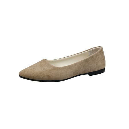 

Wazshop Women Loafers Comfort Flat Shoes Non-slip Flats Faux Suede Slip On Casual Ladies Pointed Toe Anti-Slip Khaki 5.5