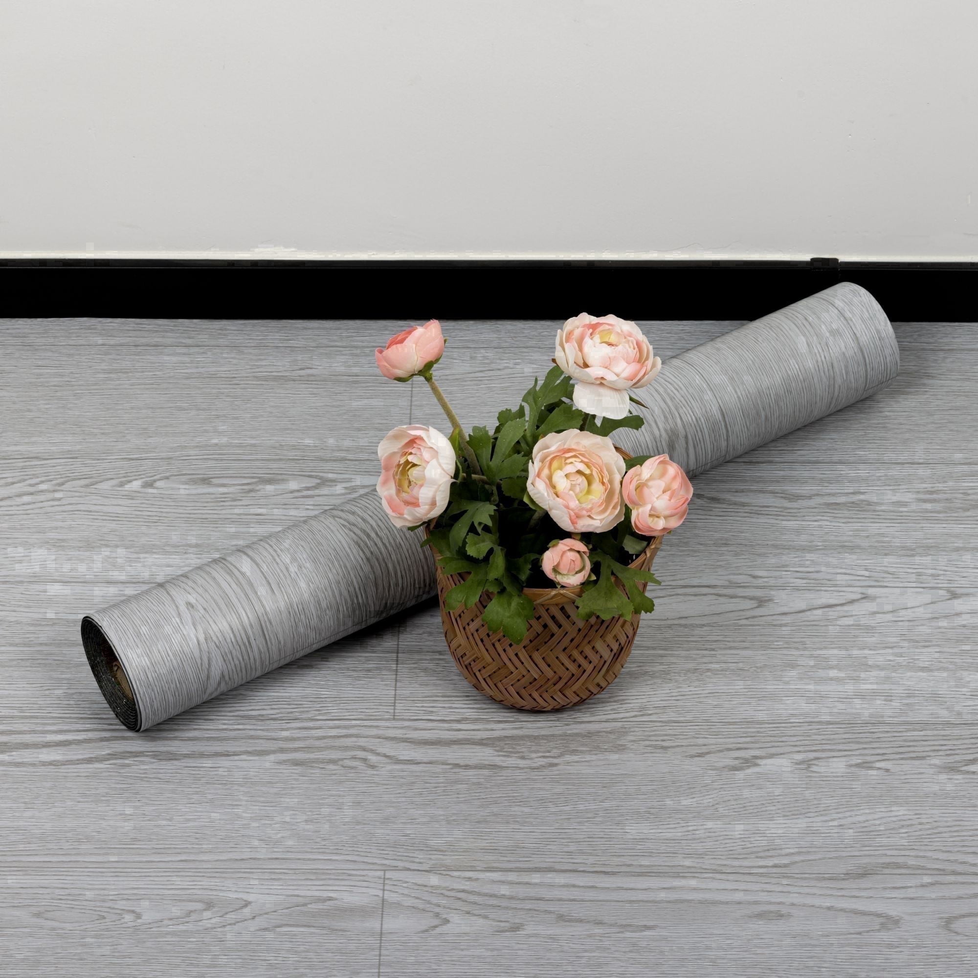 Lxcreat 196-in x 23-in Vinyl Flooring Gray Peel and Stick Roll Thicken Self Adhesive Vinyl Floor Tiles Wood Plank Flooring