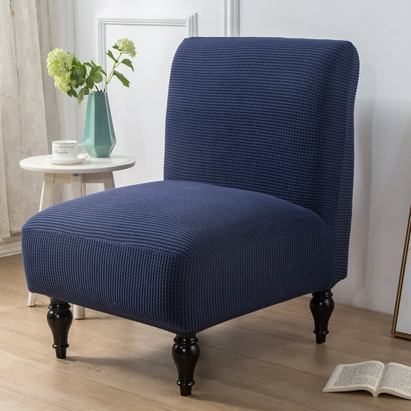 Xiao Hua armless leisure chair cover, elastic chair cover, soft slipper chair cover, furniture protective cover, suitable for living room and dining room, navy blue, 1 piece