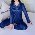 thumbnail image 4 of Tnhcen Women's Plus Size 3XL Soft Satin Touch 2 Piece Pajama Set, V-Neck Long Sleeve Sleepwear, 100% Polyester Loungewear for Women, Cozy Home Clothes 3XL, 4 of 8