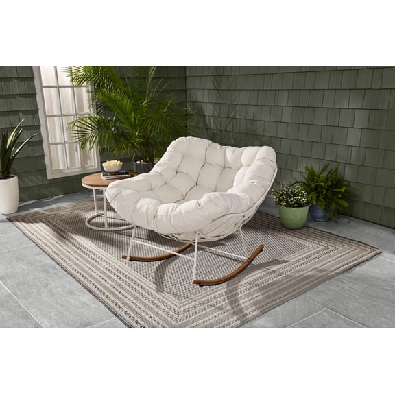 Better Homes & Gardens Marlow Papasan Outdoor Rocking Chair, Cream