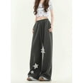 thumbnail image 3 of Casual Star Patchwork Striped Loose Straight Drawstring Waist Sports Pants, 3 of 11