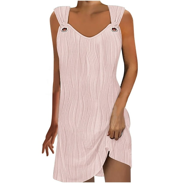 Mini vestido plisado sin mangas con cuello en V para mujer: informal, fluido, adecuado para fiestas/playa, se ajusta a la talla