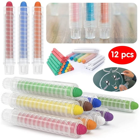 CNKOO 6-12 PCS Dustless Twistable Chalk Non-Toxic Colored Chalk 1.0mm Tip Art Tool for Chalkboard Blackboard Kids Children Drawing Writing