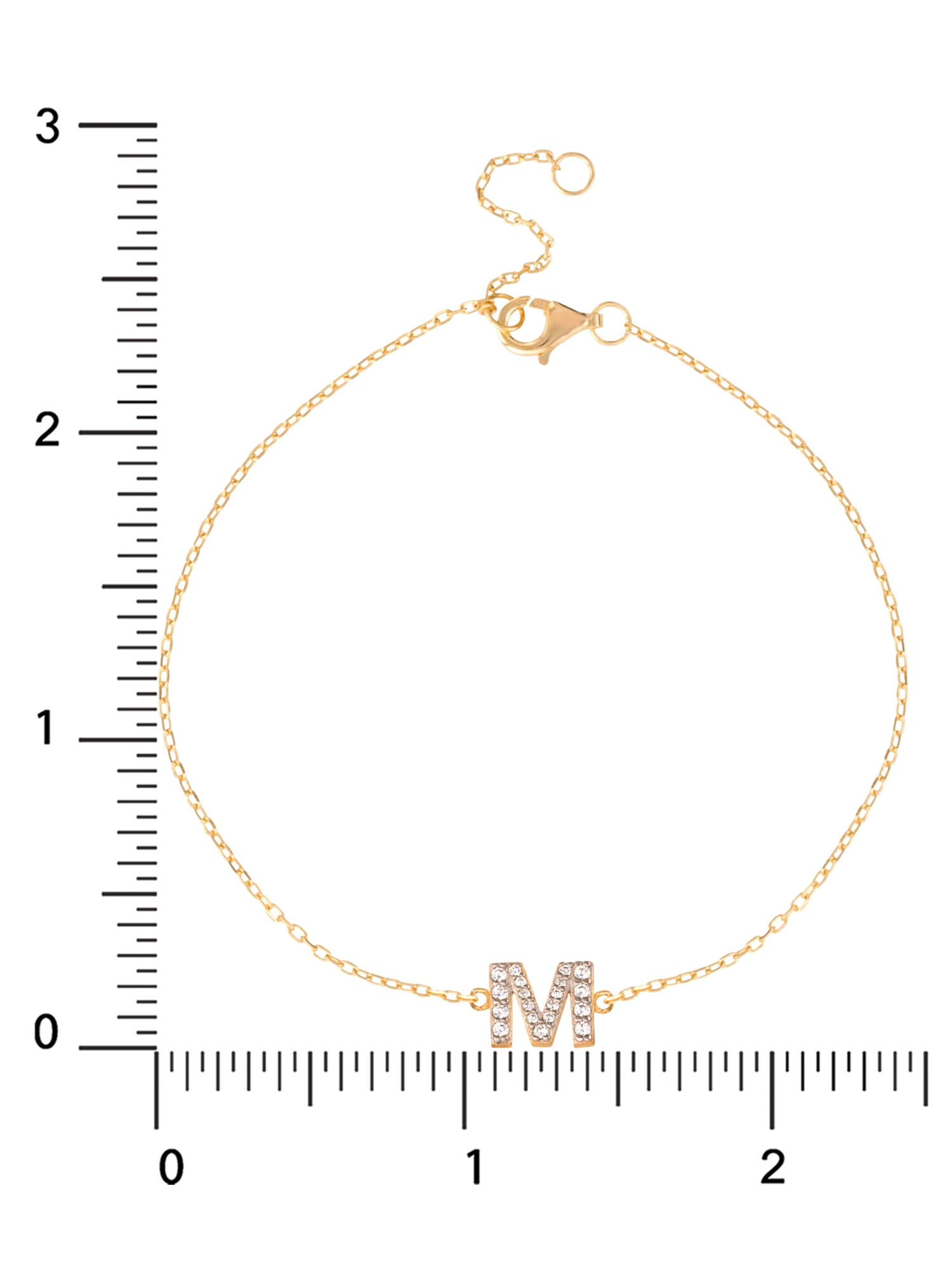 Brilliance Fine Jewelry Sterling Silver 14kt Gold Plated Cubic Zirconia Initial 'M' Bracelet, 6.5" + 1" Extension